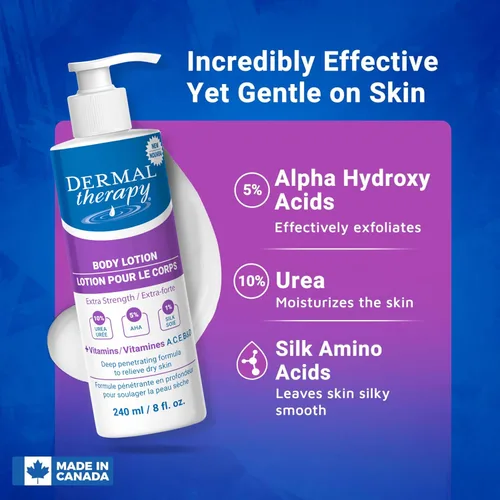Vista 2 de Dermal Therapy Extra Strength 5% AHA 10% Urea Loción corporal - Curación para piel extremadamente seca y agrietada - Sin fragancia - Piel sensible