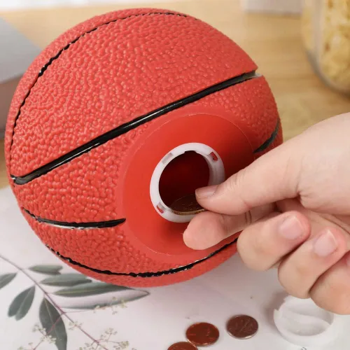 Vista 4 de H&W Alcancía de baloncesto para niños, banco de monedas con temática de baloncesto inastillable, tamaño grande, regalo para niños (tamaño L)