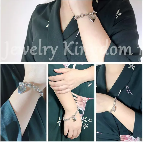 Vista 6 de Jewelry Kingdom 1- Brazalete con dije de corazón para mujer y niña, cadena de acero inoxidable, ajustable, para el día de San Valentín