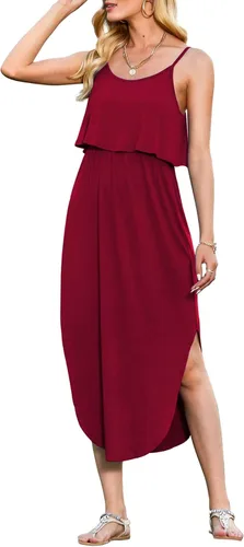 Vista 25 de LILBETTER Vestido midi de playa casual de verano para mujer con tiras ajustables y divididas 01 Negro
