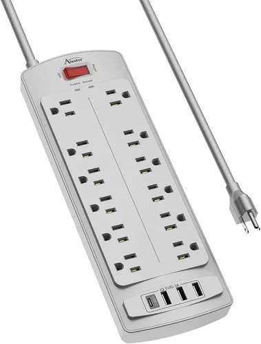 Vista 11 de ALESTOR - Regleta de enchufes con protector contra sobretensiones, 12 tomas de corriente y 4 puertos USB, cable de extensión de 6 pies