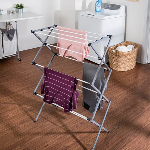 Vista 2 de Honey-Can-Do Estante de secado de ropa plegable de metal, 50 libras, 29 x 14.2 x 42.1 pulgadas, blanco y gris