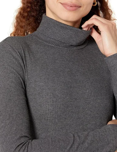 Vista 4 de Tienda Essentials Camiseta de cuello alto de punto acanalado de manga larga para mujer (disponible en tallas grandes), paquete de 2