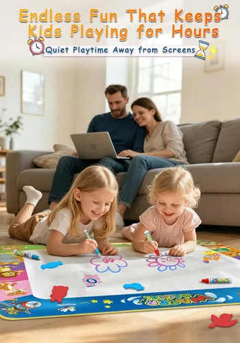 Vista 2 de Juguete para niños pequeños Wedopro: tapete de garabatos de agua de 40 x 30 pulgadas, sin desorden, para colorear y dibujar, con secado instantáneo