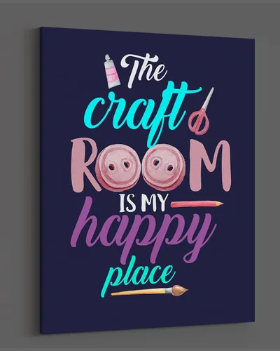 Vista 4 de Govivo The Craft Room Is My Happy Place - Una bonita decoración de pared para sala de manualidades con un fondo azul oscuro, obra de arte sin marco