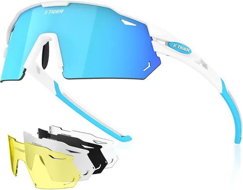 Vista 14 de X-TIGER Gafas de ciclismo polarizadas con 5 lentes intercambiables, MTB para ciclismo, béisbol, carrera, lentes deportivos para hombres y mujeres