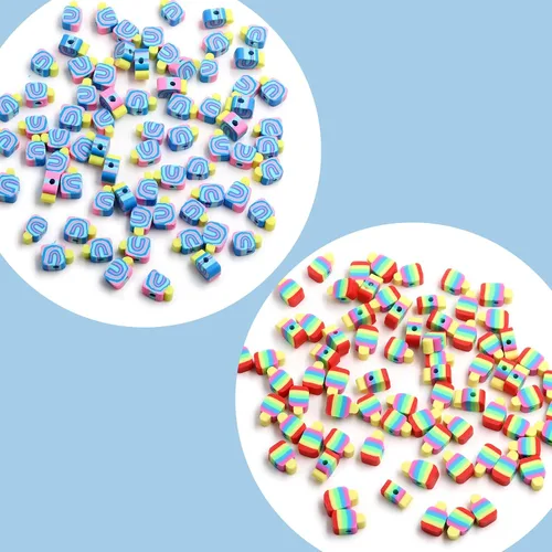 Vista 48 de 100 piezas de cuentas de arcilla polimérica Heishi espaciadoras mixtas, suministros para hacer pulseras, pendientes, collares de bricolaje, Bandera