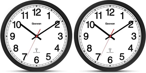 Vista 9 de Geevon Reloj de pared atómico de 16 pulgadas, reloj analógico autoajustable con sincronización automática de tiempo, funciona