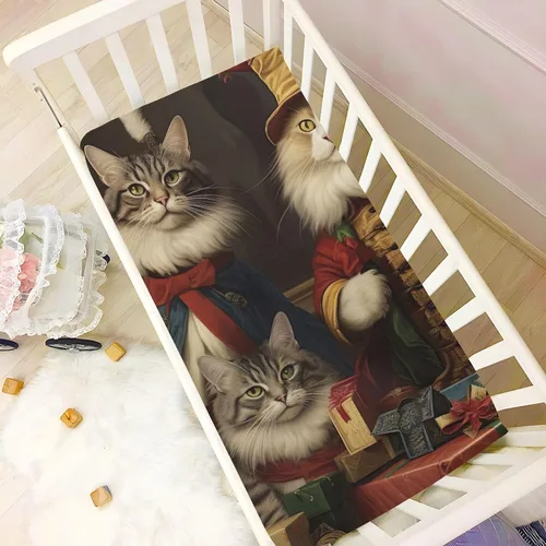 Vista 6 de Fitted Crib Sheets Christmas Royal Cats Mini Crib Sheets for Boy & Girl Toddler Mattress Sheets Playard Sheet 21216531