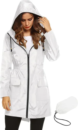 Vista 34 de LOMON Chaqueta ligera impermeable con capucha para mujer, para exteriores