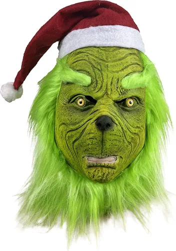 Vista 4 de Christmas Cosplay mask green Cosplay gloves accessory mask Halloween latex full head mask