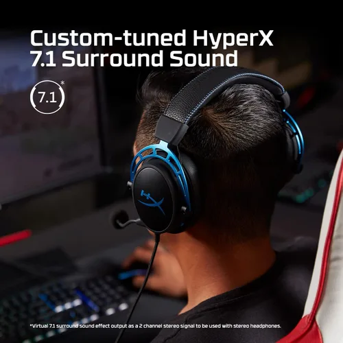 Vista 4 de HyperX Cloud Alpha S - Auriculares para juegos de PC, sonido envolvente 7.1, graves ajustables, controladores de doble cámara, mezclador de chat