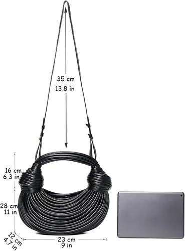 Vista 2 de Bolsos tejidos para mujer, bolso de mensajero tejido a mano, bolso de mano con asa suave, tejido de fideos creativos en las axilas