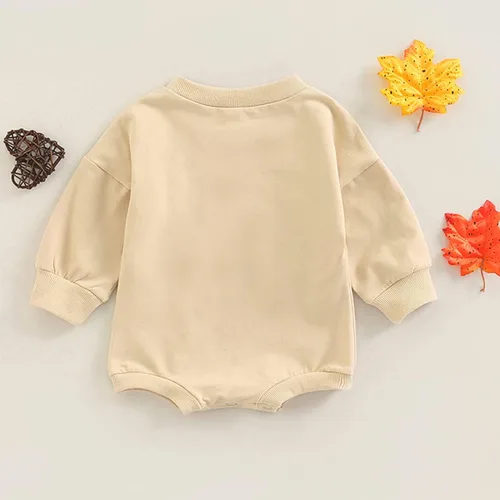 Vista 3 de Sudadera de Acción de Gracias para bebé y niña mameluco de manga larga con estampado de pavo y gran tamaño ropa de otoño