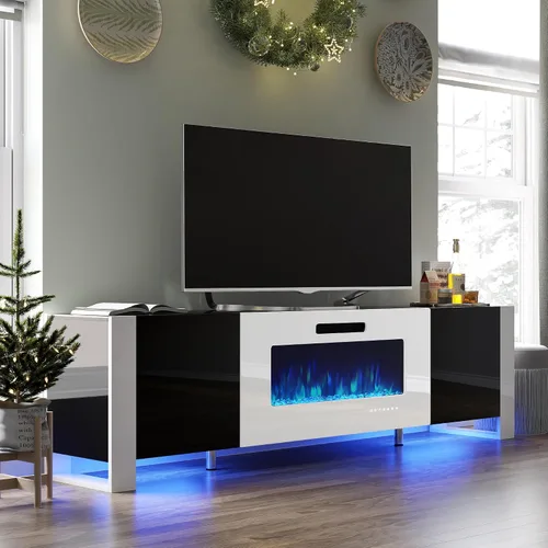 Vista 8 de VanAcc - Soporte moderno de TV con chimenea de 70 pulgadas con almacenamiento para televisores de hasta 80 pulgadas