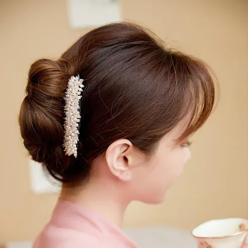 Vista 4 de Peine lateral de perlas para mujer, peines de pelo con diamantes de imitación, 7 dientes, accesorios de cristal vintage, accesorios para tocados