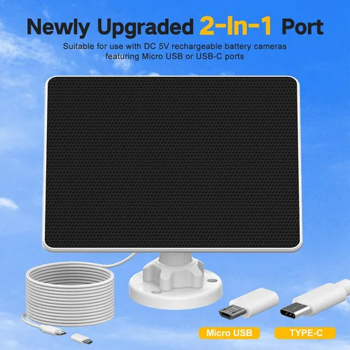 Vista 3 de Panel solar de 5 W para cámara de seguridad, panel solar con batería integrada de 8000 mAh para todas las cámaras de seguridad al aire libre
