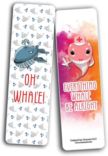 Vista 4 de Divertidos marcadores de juegos de palabras de ballenas (paquete de 12) – Regalos únicos para regalos para niños, niñas, niños, adolescentes