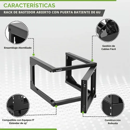 Vista 2 de NavePoint Rack de servidores 6U con puerta batiente, rack de montaje en pared para equipos de TI y AV de 19 pulgadas, 18 pies de profundidad