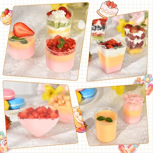Vista 4 de 100 Pack Plastic Dessert Cups with Spoons, 5 oz Clear Small Mini Dessert Cups with Spoons, Dessert Shooter Cups for Party, Plastic Parfait Cup