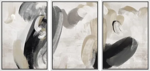 Vista 197 de SIGNFORD - Set de obras de arte en lienzo enmarcado para pared, ilustraciones abstractas de neblina del desierto en tonos neutros beige y marrón