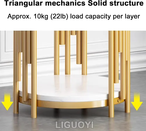 Vista 5 de LIGUOYI Soporte para macetas al aire libre, estante de metal de 2 niveles, superficie de mármol, soporte de esquina para plantas de flores, estante