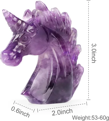 Vista 3 de Artistone Estatua de unicornio de cristal de amatista de 3 pulgadas, piedra preciosa tallada a mano, piedra de caballo de unicornio morado, figuras