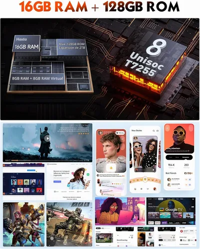 Vista 2 de Ulefone RugKing (16 GB+128 GB) Android 15 4G Smartphone, 9600 mAh, altavoz de 126 dB, cámara de 50MP+2MP+8MP teléfono resistente de 5.99 pulgadas