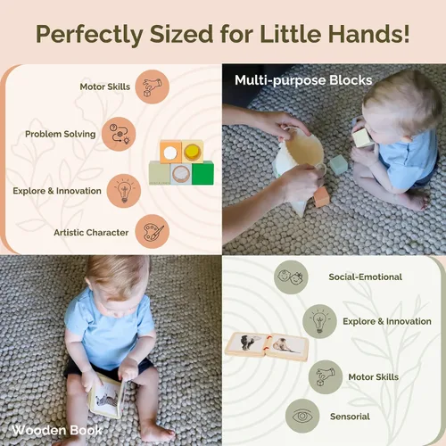Vista 5 de Jackie & Vancie Juguetes Montessori para Niños de 1 Año, Juego Sensorial 6 en 1 Juguetes de Aprendizaje de Madera, Set de Juguetes Montessori