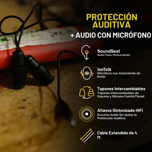 Vista 3 de Plugfones Guardian Plus - Auriculares de seguridad con tapón para los oídos, compatible con OSHA, color negro Negro/Negro