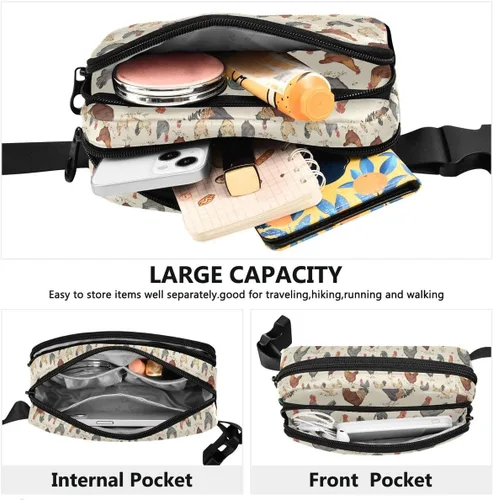Vista 4 de ALAZA Riñonera de dibujos animados de gallo de pollo, bolsa cruzada para hombres y mujeres, senderismo, correr, ciclismo, viajes