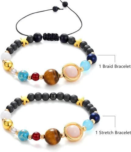 Vista 2 de CULOVITY Pulsera del sistema solar, piedras preciosas, astronomía, galaxia, los nueve planetas, guardián, pulseras de joyería para mujeres y hombres