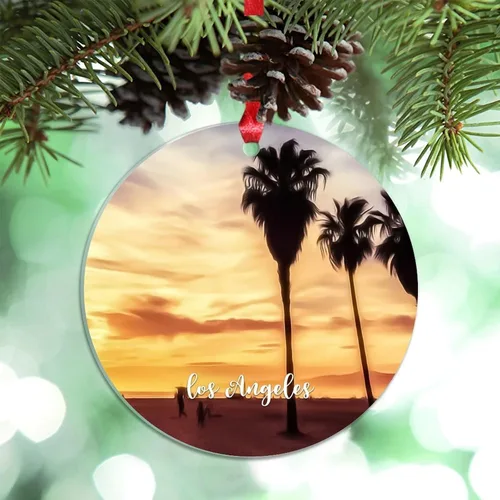 Vista 14 de Los Ángeles Beach California, Estados Unidos, decoración de árbol de Navidad, recuerdo de ciudad de campo, recuerdos de Navidad personalizados