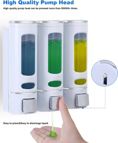 Vista 3 de Dispensadores de champú para ducha, dispensador de jabón montado en la pared, 2 cámaras, acondicionador y jabón corporal, juego de dispensador
