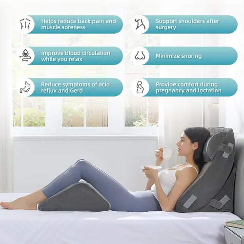 Vista 6 de Kingfun - Juego de 4 almohadas ortopédicas de cuña para cama, de espuma viscoelástica para dormir, almohada triangular transpirable, espuma