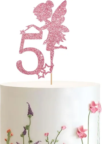 Vista 7 de Decoración para pastel de primer cumpleaños de hadas de oro rosa, decoración temática de hadas de jardín para primer aniversario/fiesta