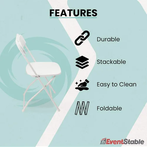 Vista 5 de EventStable TitanPRO Silla plegable de plástico blanco, silla plegable ligera para exteriores, sillas de patio duraderas, juego de sillas