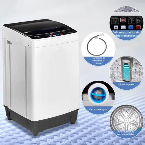 Vista 3 de Lavadora portátil de 15.6 libras / 7.08 kg, lavadora de lavandería completamente automática con tambor de acero inoxidable, lavadora compacta