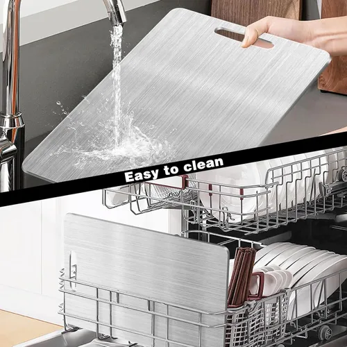 Vista 5 de Tabla de cortar de titanio, tablas de cortar para cocina, 8 tablas de cortar de acero inoxidable, pelador, alfombra, clip para platos, tablas