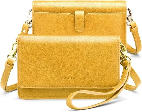 Vista 9 de nuoku - Bolso bandolera pequeño para mujer con ranuras para tarjetas RFID, 2 correas negro (A- Black)