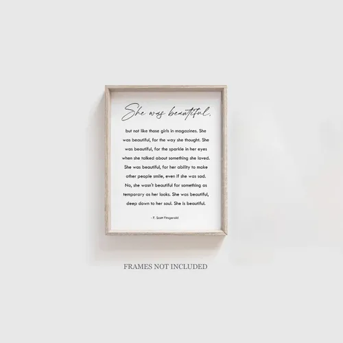 Vista 5 de She Was Beautiful - Arte de pared con cita de F. Scott Fitzgerald, regalo de aliento para mujeres, adolescentes, niñas, hijas, amigas, póster