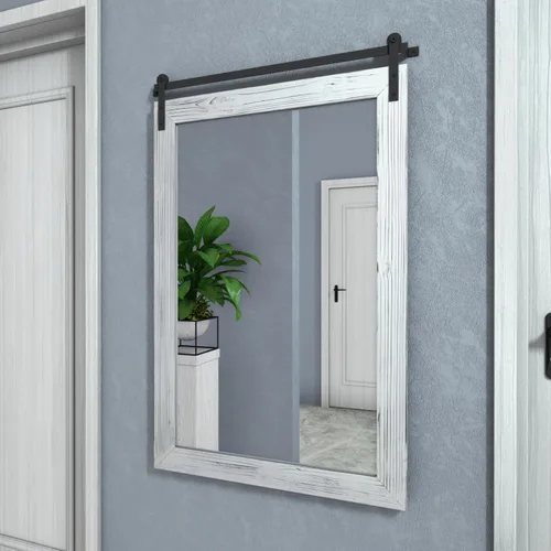 Vista 68 de COGOOD Espejo de puerta de granero de granja, 25 x 18 pulgadas, espejo decrativo con marco de madera rústica para baño, sala de estar, decoración