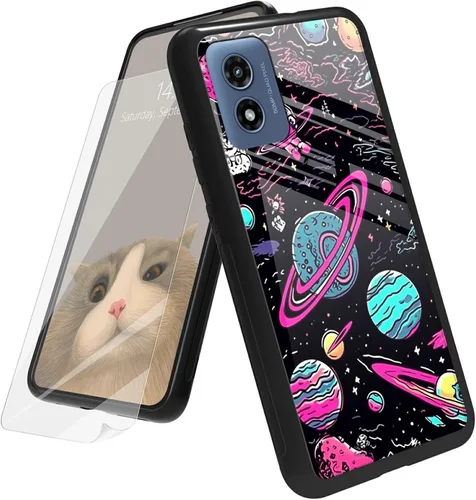 Vista 97 de Funda para Motorola Moto G Play 4G 2024 con protector de pantalla, parte trasera de vidrio templado + funda de silicona suave TPU absorción