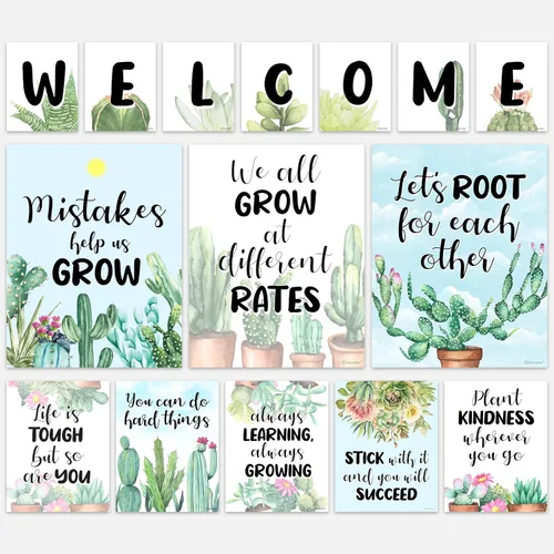 Vista 12 de Decorably 15 carteles de bienvenida con temática de abejas para aulas, escuela primaria, secundaria, inspirador, laminado mate con diseño vibrante