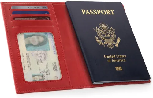 Vista 4 de Otto Angelino - Cartera de piel para pasaporte con bloqueo RFID unisex rojo talla única