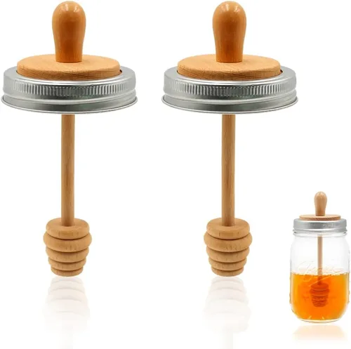 Vista 10 de Tarro de madera para tarros de miel, palito de madera para tarros Mason de boca regular, cuchara de miel, tapa de panal para boca regular, tarros