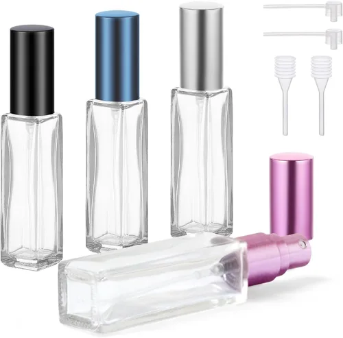 Vista 9 de YOCASII Botella de perfume de viaje de vidrio recargable, botellas de perfume de 0.3 fl oz, atomizador de botella de perfume de bolsillo, 4 botellas