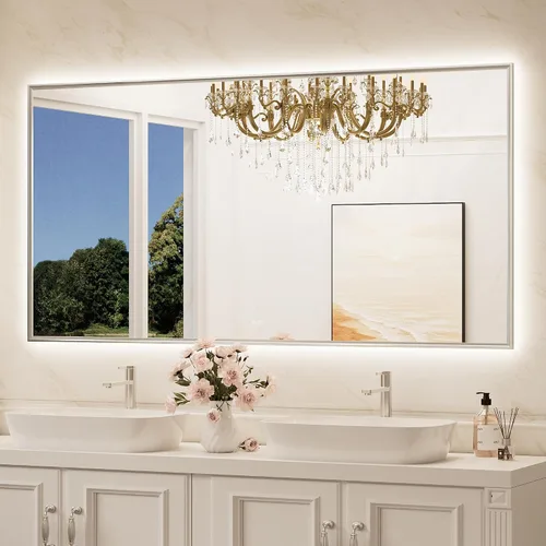 Vista 20 de TokeShimi Espejo de baño con marco negro de 40 x 30 pulgadas con luces delanteras y retroiluminación de aleación de aluminio rectangular, borde