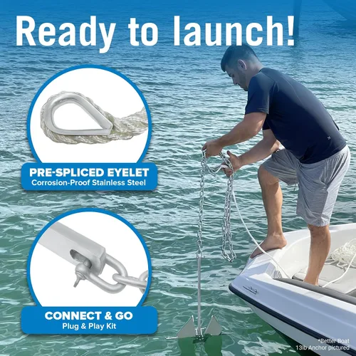 Vista 5 de Kit de anclaje para lancha pesada Fluke Anchor con cadena de anclaje y cuerda de anclaje para lancha para incluir anclajes de barco para barcos