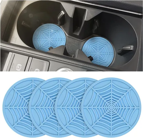 Vista 11 de BESULEN Portavasos para Automóvil, Paquete de 4 Alfombrillas Antideslizantes de PVC con Telaraña para Bebidas, Inserto Universal de 2.75 Pulgadas